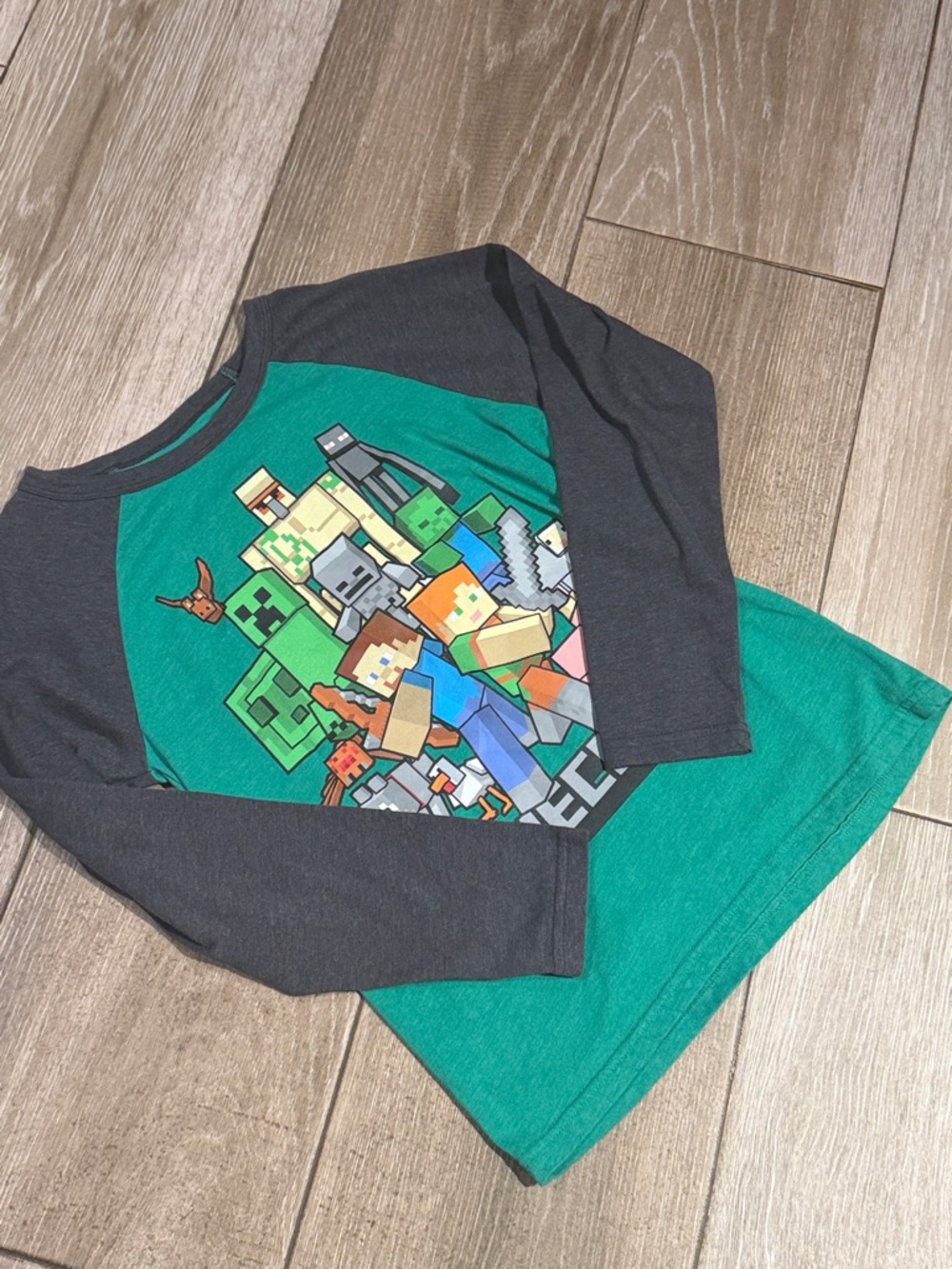 Official Minecraft Green and Charcoal Raglan Long-Sleeve Tee for Kids